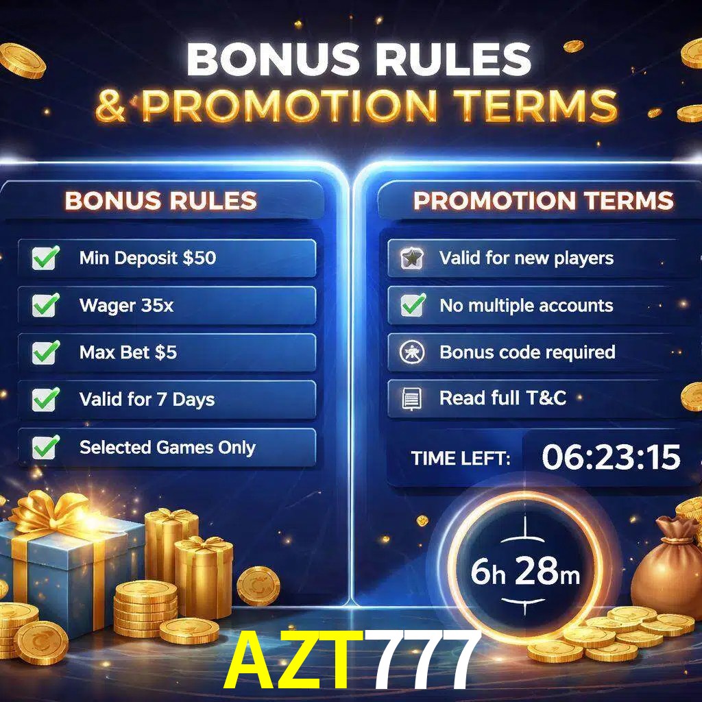 Reglas de promoción AZT777 y condiciones de bonos explicadas visualmente
